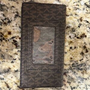 Brown MK Signature Patterned Checkbook Wallet